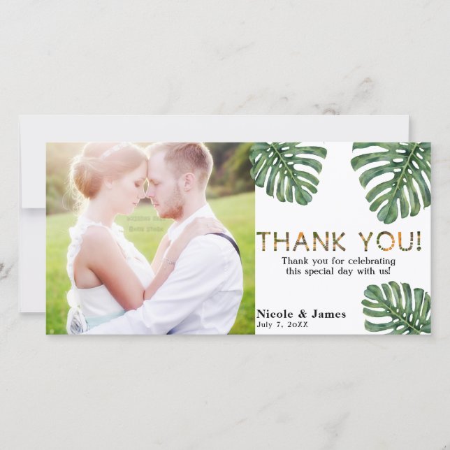 Tropical Wedding Photo Jungle Safari Thank You (Front)