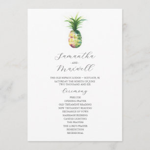 Tropical Wedding Programs Watercolor Pineapple