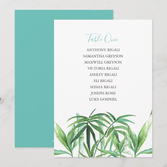 Tropical Wedding Reception Seating Chart Card (Front/Back)