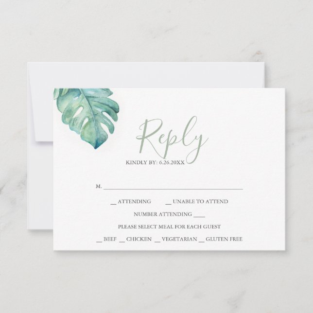 Tropical Wedding RSVP Cards Watercolor Greenery (Front)