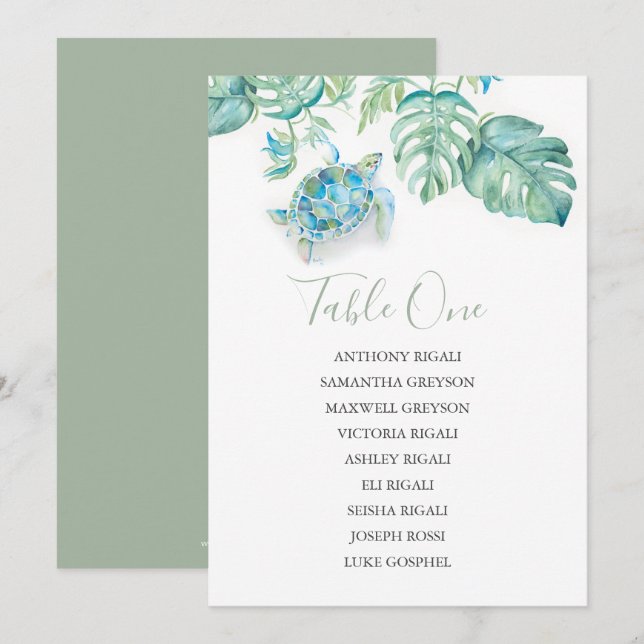 Tropical Wedding Seating Chart, Table Plan Invitation (Front/Back)
