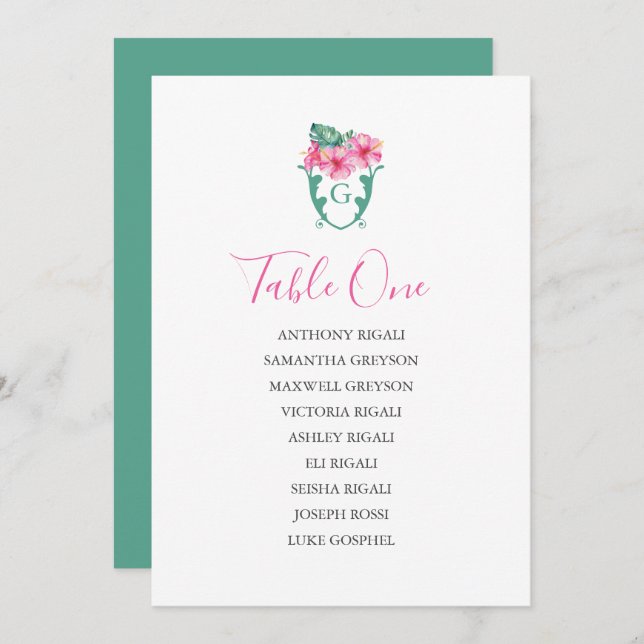Tropical Wedding Seating Chart Table Plan Invitation (Front/Back)