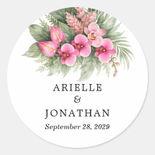 Tropical Wedding Sticker Orchid Floral Pink Green