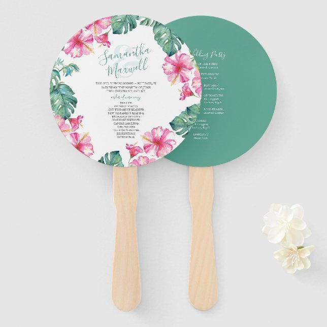 Tropical Wedding Theme Program Fan (Front and Back)