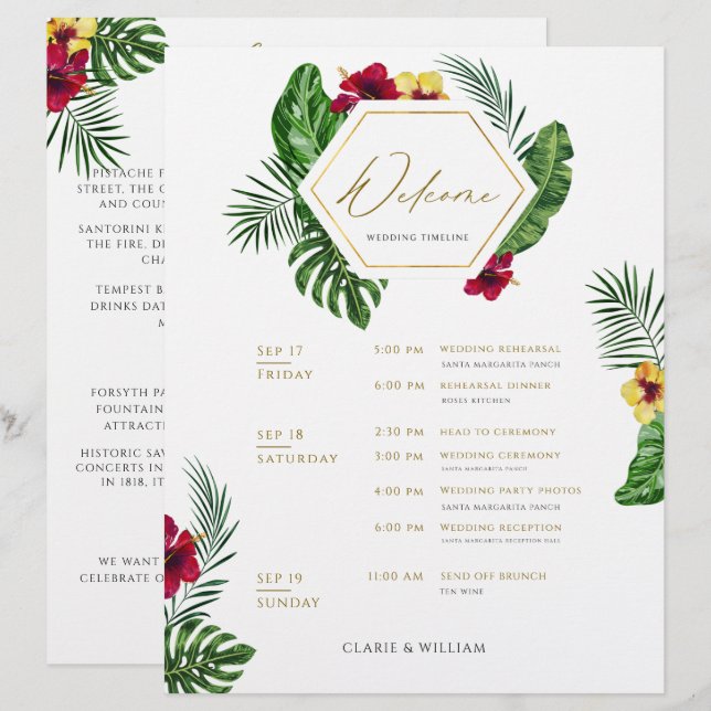 Tropical Wedding Timeline Itinerary Card (Front/Back)
