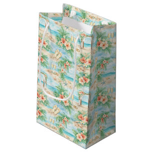 Tropical Wedding Watercolor Hibiscus Ocean Rings Small Gift Bag
