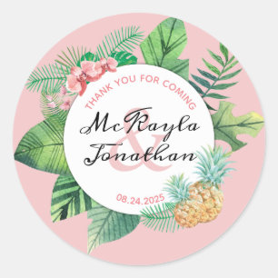 Tropical Wedding Watercolor Thank You for Coming Classic Round Sticker