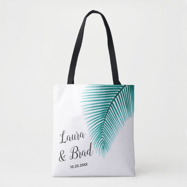 Tropical Wedding Welcome Tote Gift Bag, Palm Leaf Bag (Front)