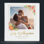 Tropical Weddingmoon Gold Hand-lettered Chic Photo Binder<br><div class="desc">Make your own personalized honeymoon photo album. On the cover,  this featured your own photo in a faux gold frame with tropical watercolor flowers and a gorgeous hand lettered script calligraphy saying "Our Weddingmoon" over your names and place and date of honeymoon.</div>