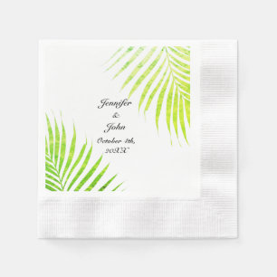 Tropical Weddings Glittery Green Palm Tree Leaf Napkin