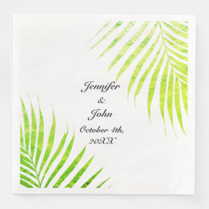 Tropical Weddings Glittery Green Palm Tree Leaf  Napkin