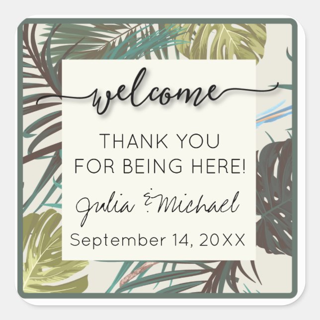 Tropical Welcome Sticker Wedding Favours Hotel Bag (Front)