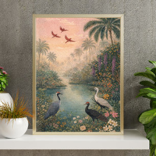 tropical wetland birds   crane bird illustration poster
