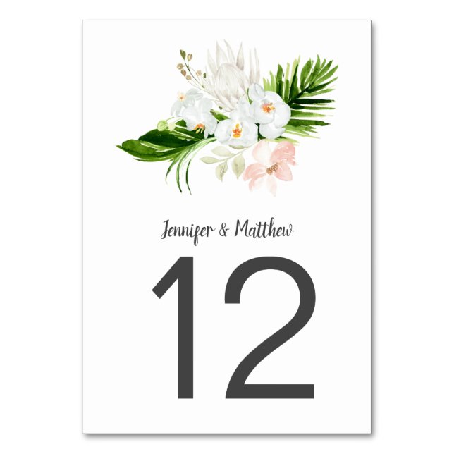 Tropical White and Blush Orchids and Magnolias Table Number (Front)