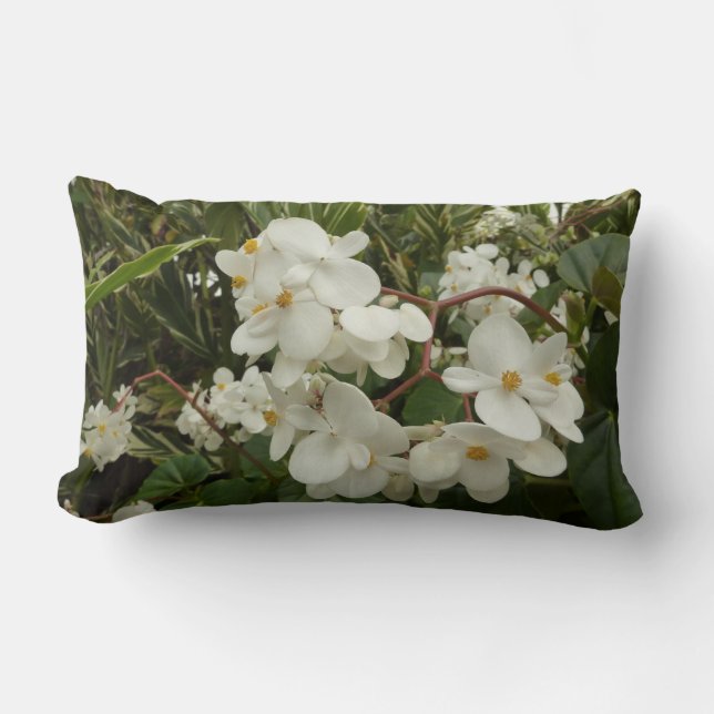 Tropical White Begonia Floral Lumbar Pillow (Front)