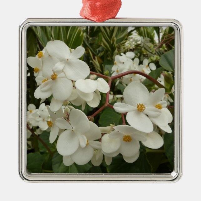 Tropical White Begonia Floral Metal Ornament (Front)