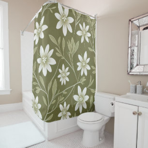 Tropical White Daisies on Olive Green Elegant