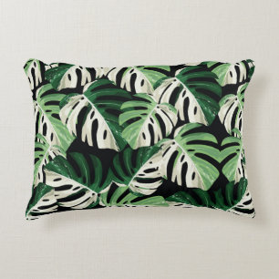 Tropical white green monstera leaf illustration. E Accent Pillow