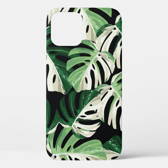 Tropical white green monstera leaf illustration. E Case-Mate iPhone Case (Back)