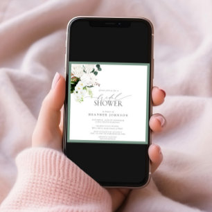 Tropical White & Green Watercolor Bridal Shower Invitation