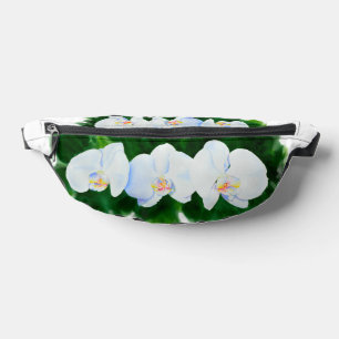 Tropical white green watercolor orchid painting fanny pack