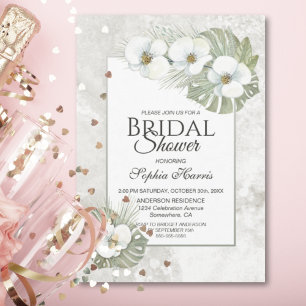 Tropical White Orchid Floral Bridal Shower Invitation