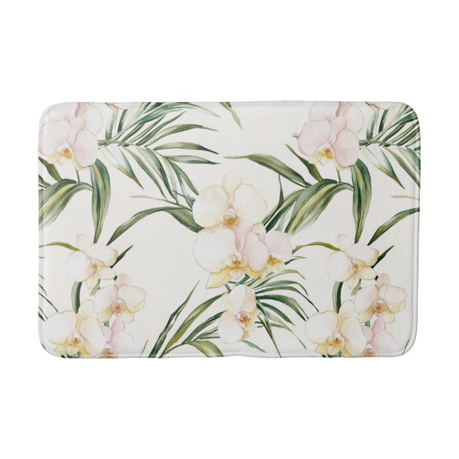 Tropical White Orchid Flowers   Bath Mat (Front)