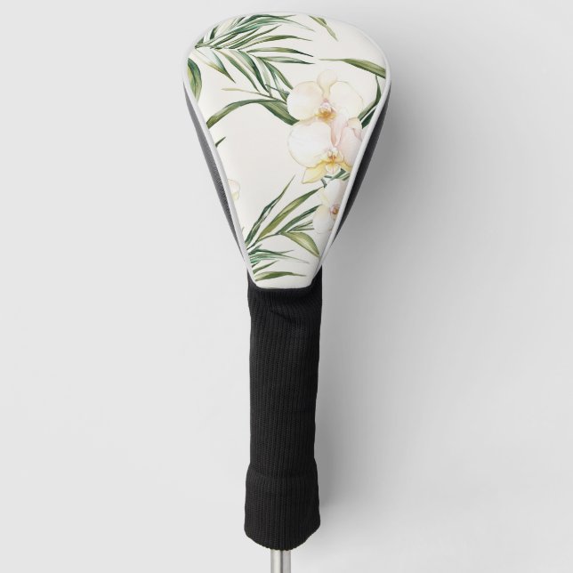 Tropical White Orchid Flowers   Golf Head Cover (Front)