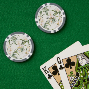 Tropical White Orchid Flowers   Poker Chips
