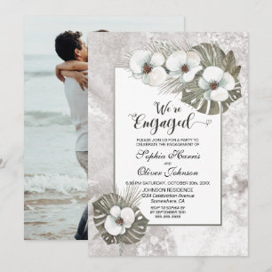 Tropical White Orchids Photo Engagement Party Invitation