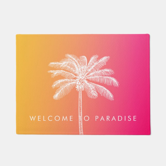 Tropical White palm tree sunset Doormat (Front)