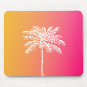 Tropical White palm tree sunset Mouse Pad
