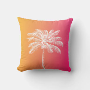 Tropical White palm tree sunset Throw Pillow