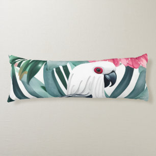 Tropical White Parrot Bird Pattern Body Pillow
