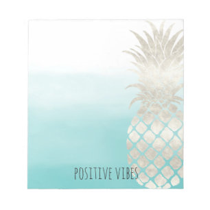Tropical White Pineapple Aqua Watercolor Notepad