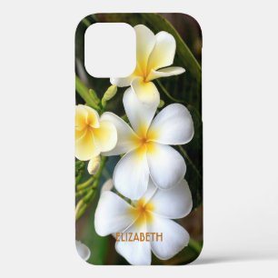 Tropical White Plumeria Floral Name Personalized iPhone 12 Case
