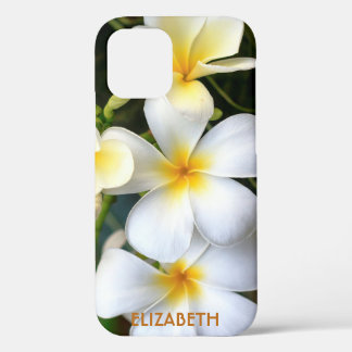 Tropical White Plumeria Floral Name Personalized iPhone 12 Case