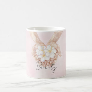 Tropical White Plumeria Flowers Hands Coffee Mug