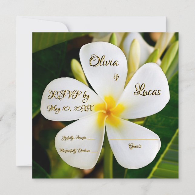 Tropical White Plumeria - New Beginnings - RSVP Invitation (Front)