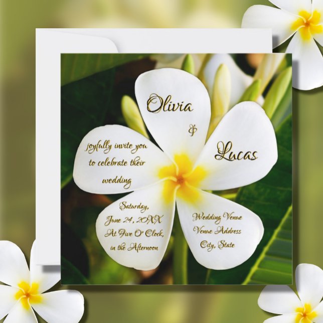 Tropical White Plumeria - New Beginnings - Wedding Invitation (Creator Uploaded)