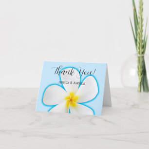 Tropical, White Plumeria on Blue,  Floral, Thank You Card