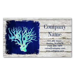 tropical whitewashed wood nautical coral reef Magnetic business card