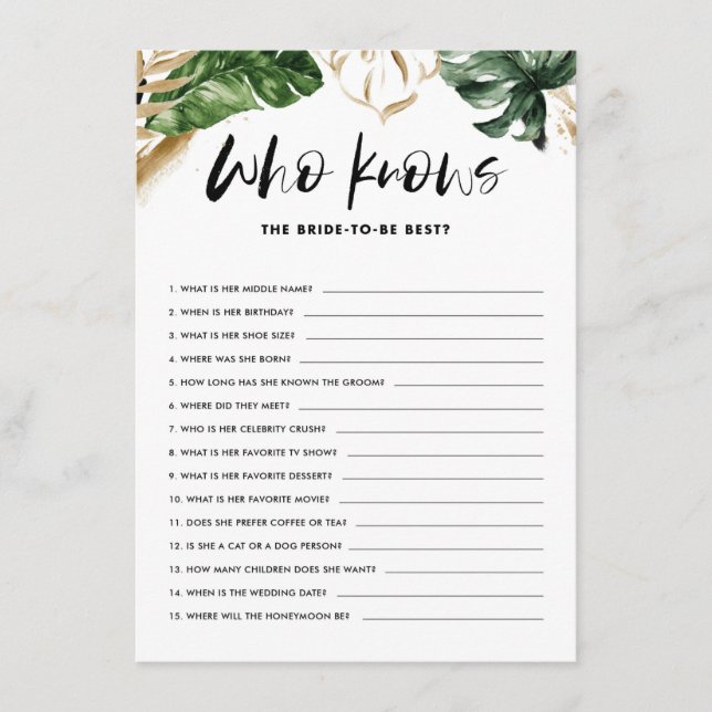 Tropical Who Knothe Bride meilleure carte de jeu d (Devant)