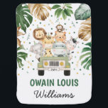 Tropical Wild Animals Safari Jungle Boy Nursery Baby Blanket<br><div class="desc">This beautiful design features adorable watercolor illustration of safari animals and lush tropical greenery in green and gold. The text fields are fully editable and can be changed to say anything you want.</div>