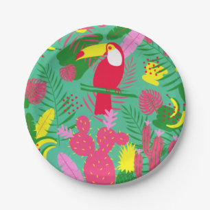 Tropical Wild Jungle Paradise Toucan Watercolor Paper Plate