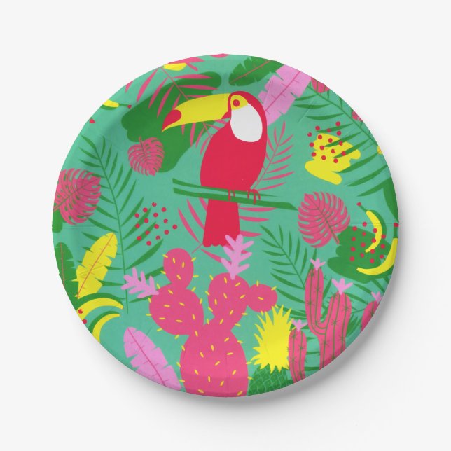 Tropical Wild Jungle Paradise Toucan Watercolor Paper Plate (Front)