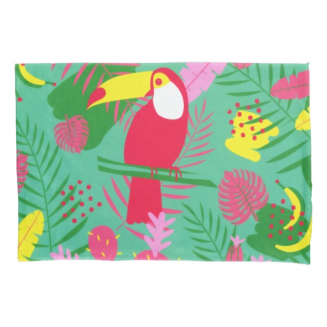Tropical Wild Jungle Paradise Toucan Watercolor Pillowcase (Front)