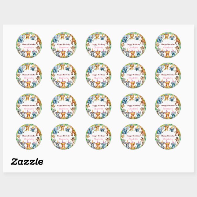 Tropical Wild One Jungle Safari Animals Birthday Classic Round Sticker (Sheet)