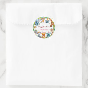 Tropical Wild One Jungle Safari Animals Birthday Classic Round Sticker