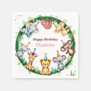 Tropical Wild One Jungle Safari Animals Birthday Napkin